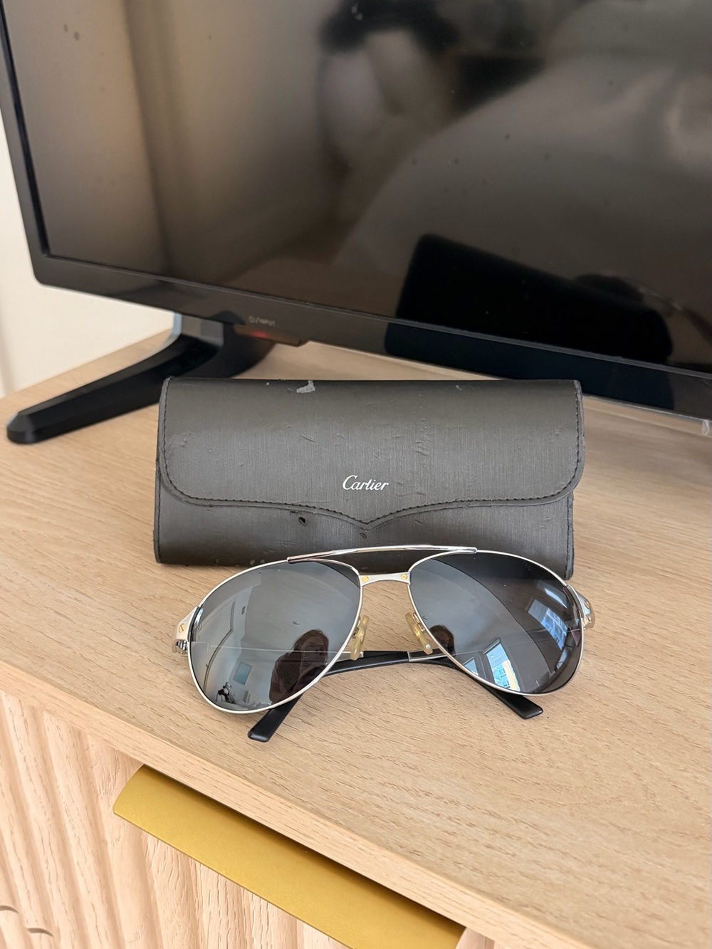 Cartier Men's Aviator Sunglasses with Black Case - Black/Silvet